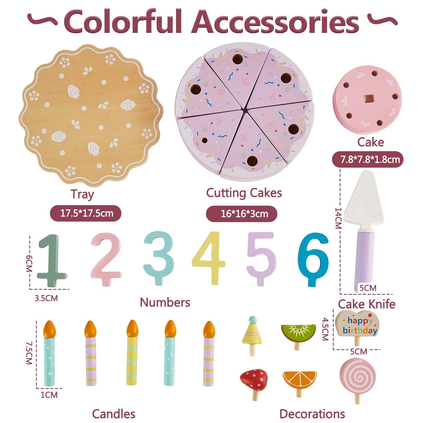 HERSITY Wooden Birthday Cake Toy Play Set – Pretend Baking & Party for Toddlers 3–5