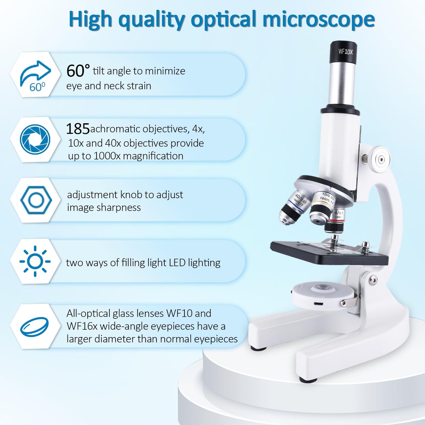 Herwicm Microscope: 40X-2000X for Kids & Adults with Phone Adapter
