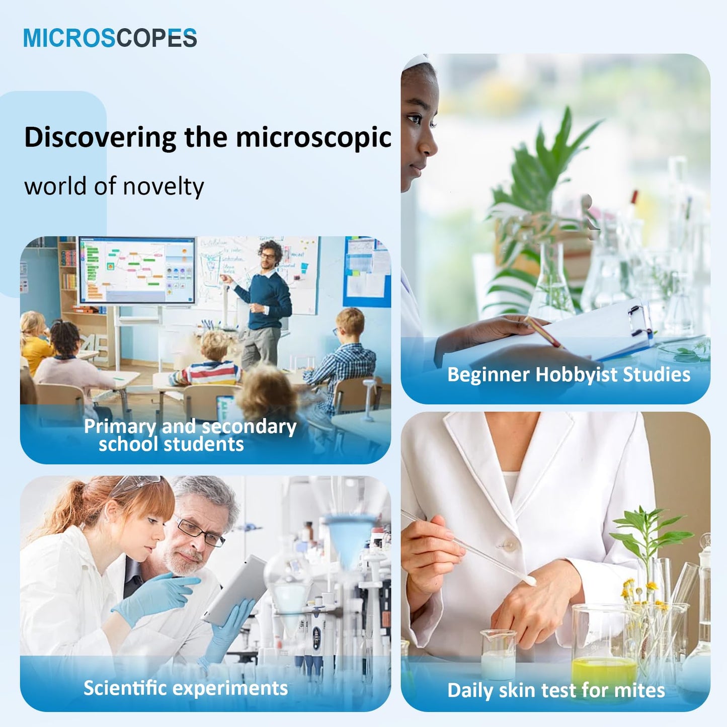 Herwicm Microscope: 40X-2000X for Kids & Adults with Phone Adapter
