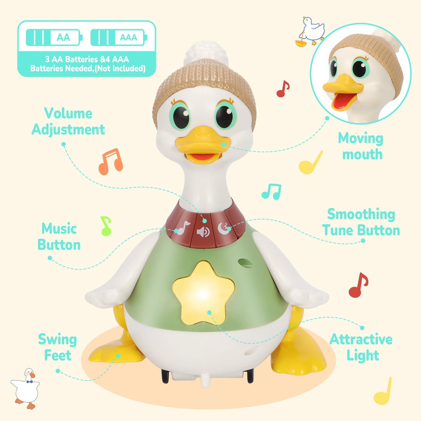 Hestiasko Tummy Time Duck Toy Set (6–12 Months) – Lights, Music & Crawling Play