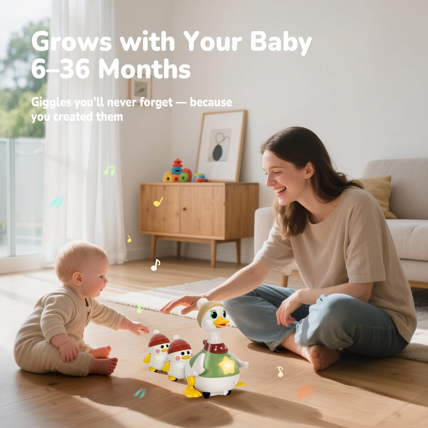 Hestiasko Tummy Time Duck Toy Set (6–12 Months) – Lights, Music & Crawling Play