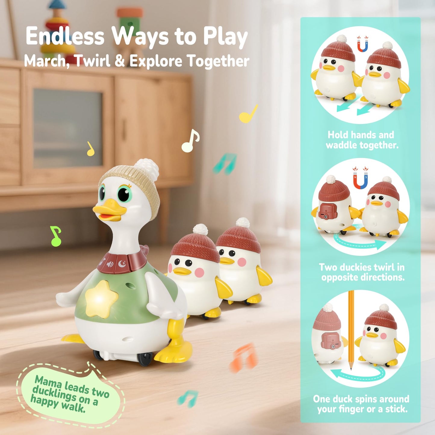 Hestiasko Tummy Time Duck Toy Set (6–12 Months) – Lights, Music & Crawling Play