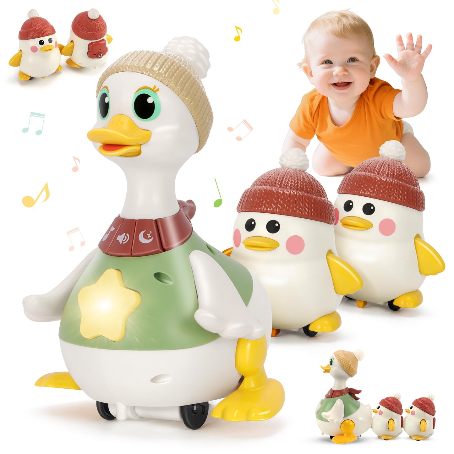 Hestiasko Tummy Time Duck Toy Set (6–12 Months) – Lights, Music & Crawling Play