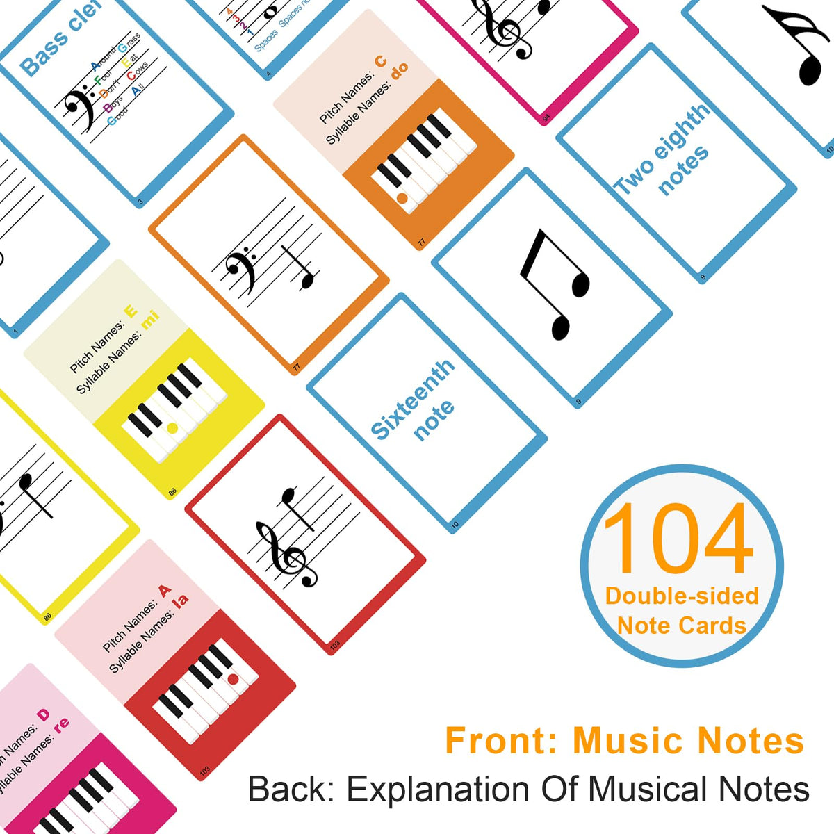 HETOETF 104 Piano Flash Cards – Symbols, Notation, Pitch Names & Keyboard Positions