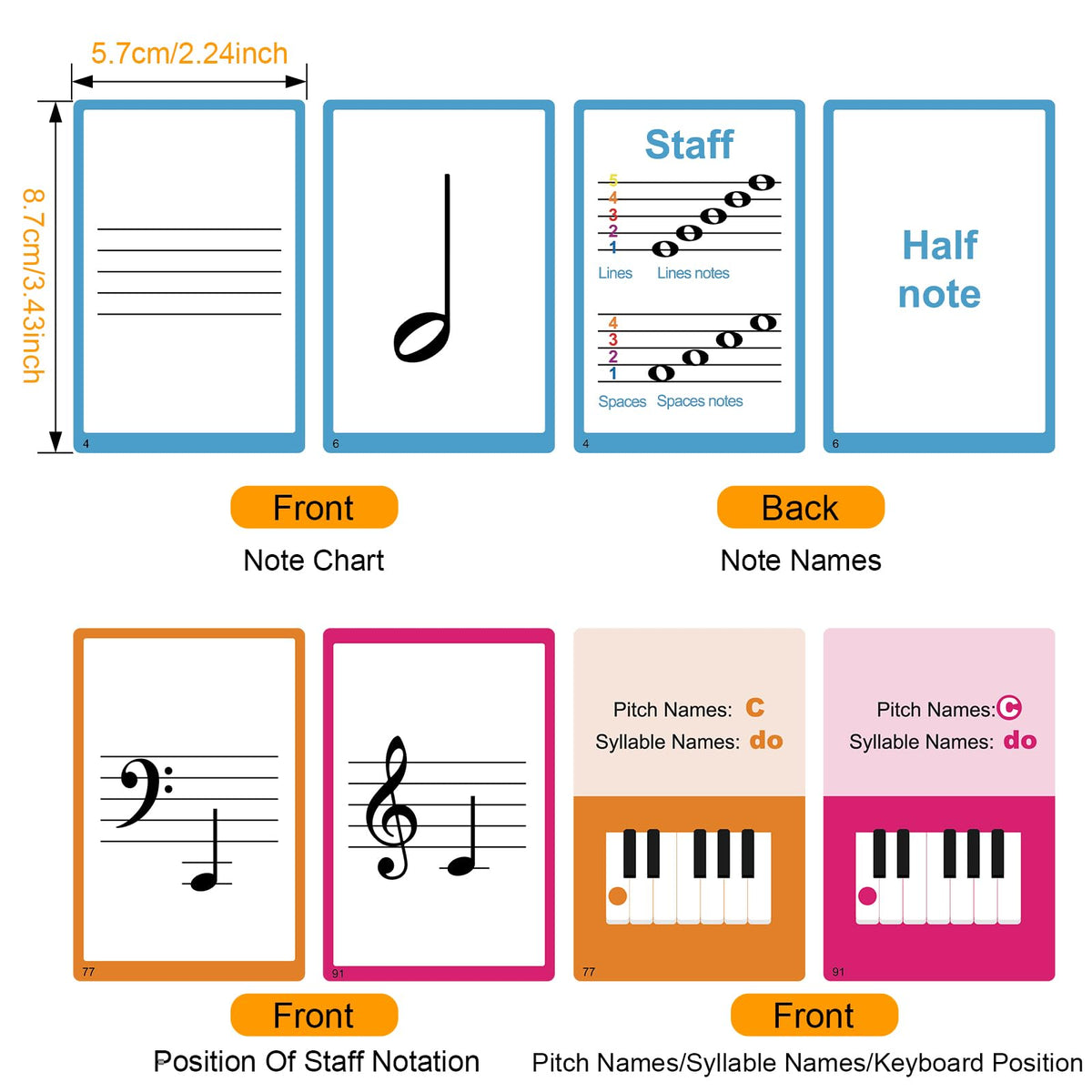 HETOETF 104 Piano Flash Cards – Symbols, Notation, Pitch Names & Keyboard Positions