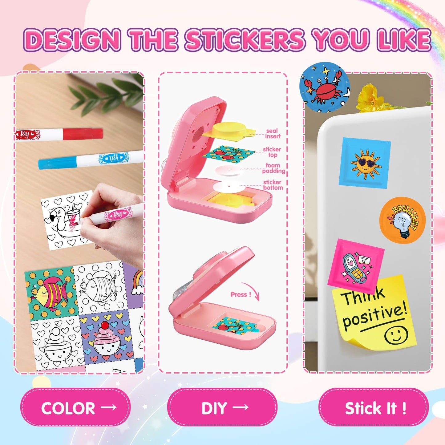 Hewaurorion Puffy Sticker Maker Kit for Kids – Create 3D Unicorn Stickers (90 Pieces) – Ages 6-10