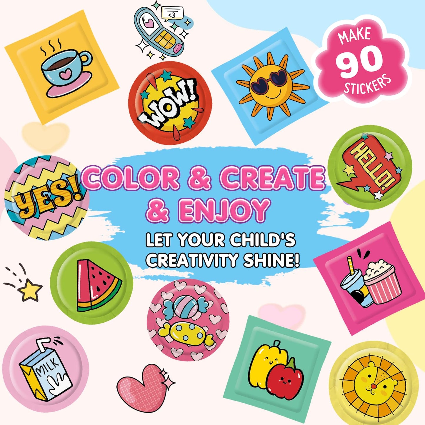 Hewaurorion Puffy Sticker Maker Kit for Kids – Create 3D Unicorn Stickers (90 Pieces) – Ages 6-10