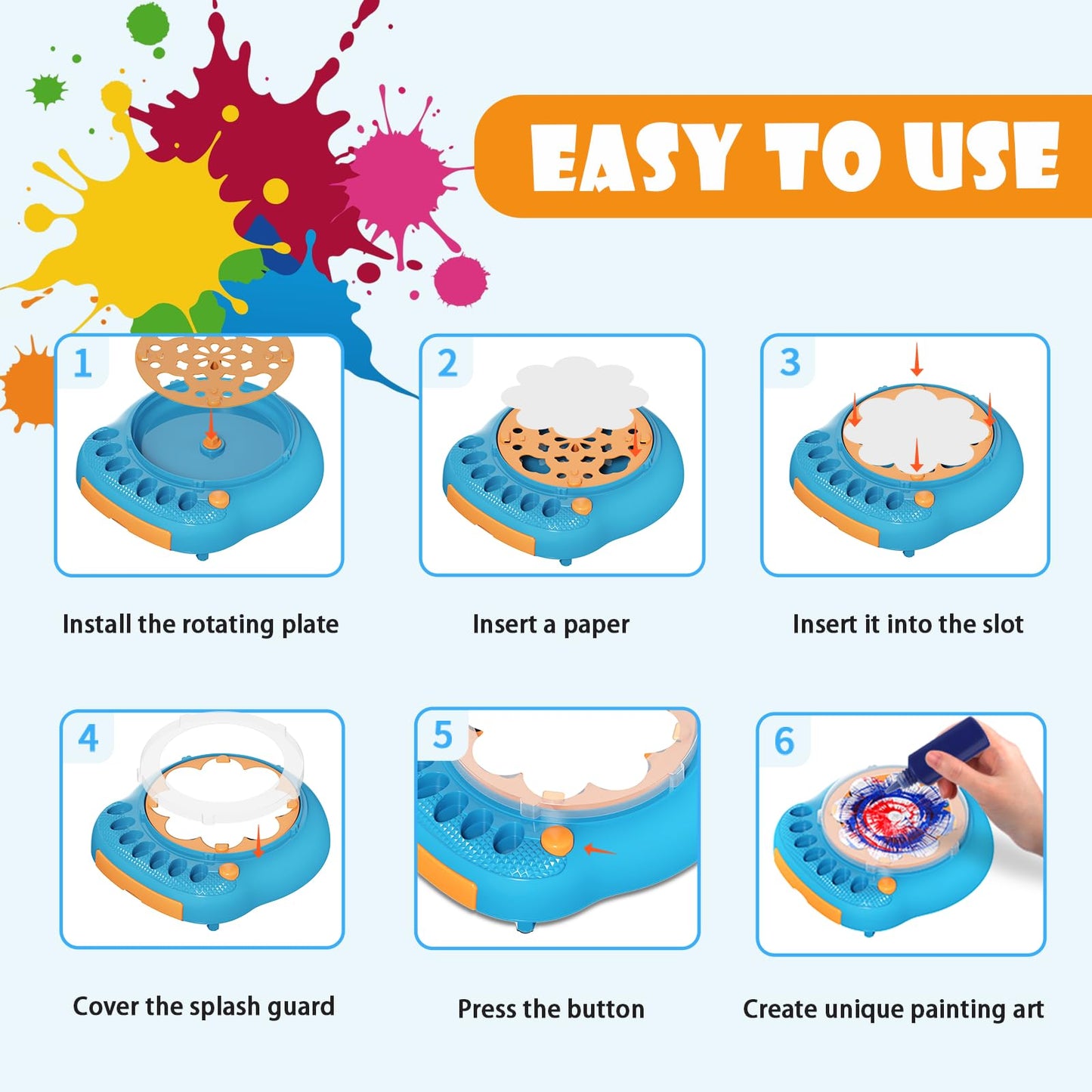 Hewaurorion Paint Spin Art Machine Kit for Kids, Blue – Arts & Crafts Spinner Toy for Ages 6–9
