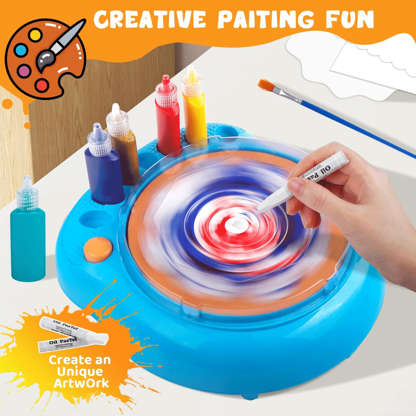 Hewaurorion Paint Spin Art Machine Kit for Kids, Blue – Arts & Crafts Spinner Toy for Ages 6–9