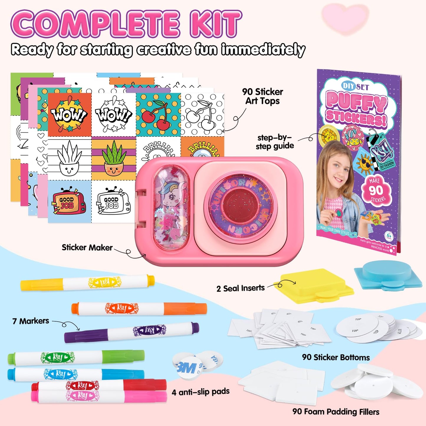 Hewaurorion Puffy Sticker Maker Kit for Kids – Create 3D Unicorn Stickers (90 Pieces) – Ages 6-10