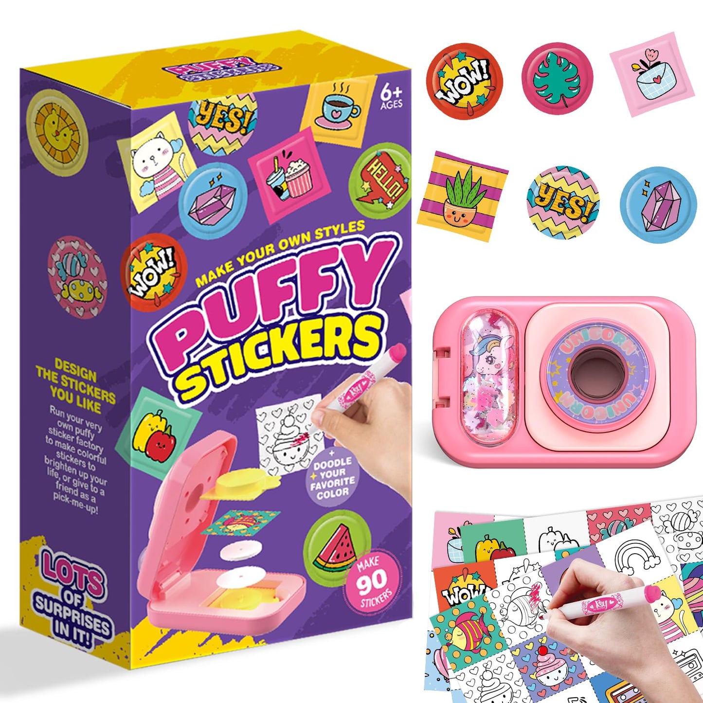 Hewaurorion Puffy Sticker Maker Kit for Kids – Create 3D Unicorn Stickers (90 Pieces) – Ages 6-10