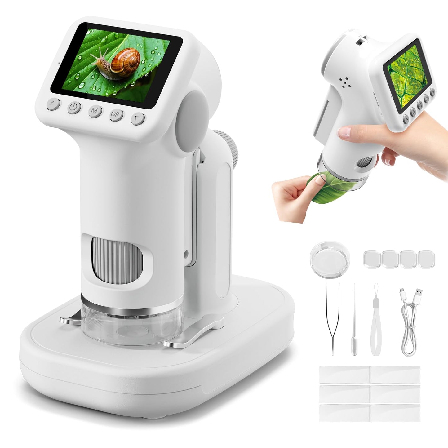 HEWEIMEI 1600X Kids Microscope – 2-Inch Screen, 100x-1600x Magnification, Slides Kit