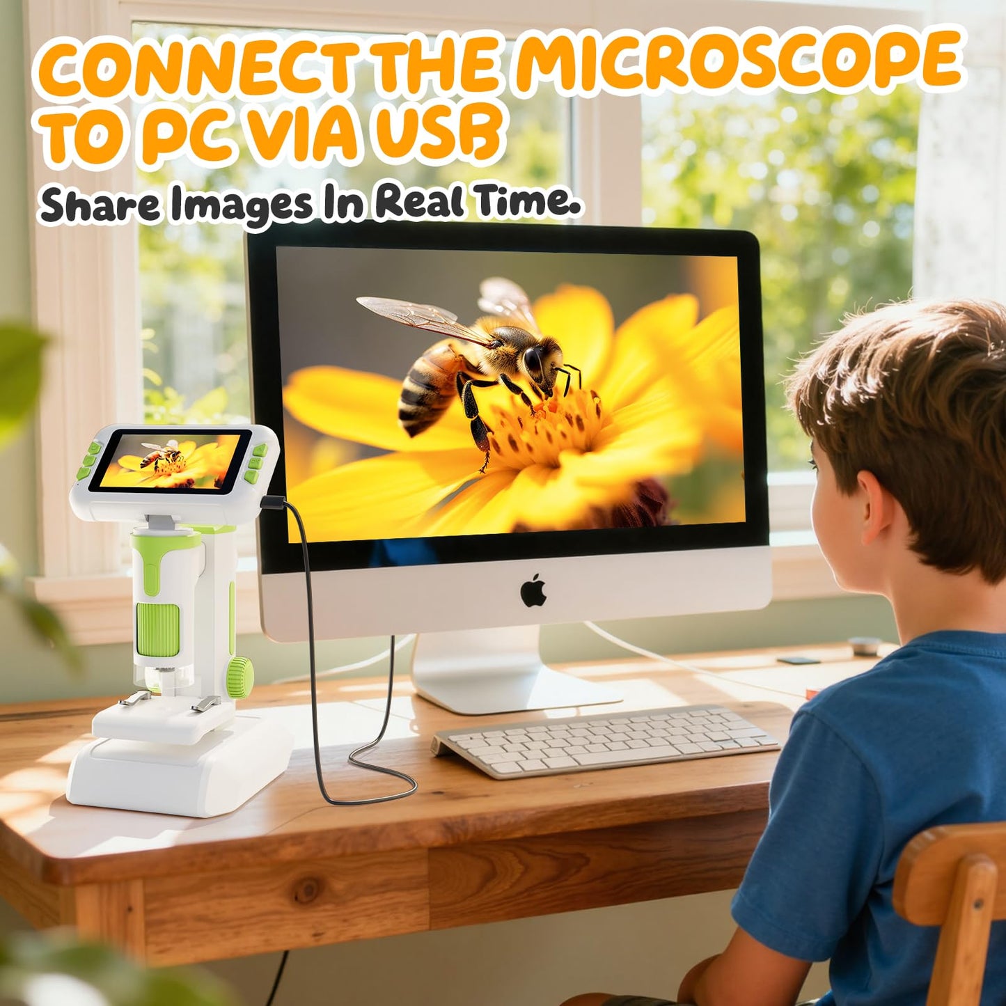 HEWEIMEI 1600X Kids Microscope with 4.0-Inch Screen | 3-in-1 Educational Microscope + Slides Kit