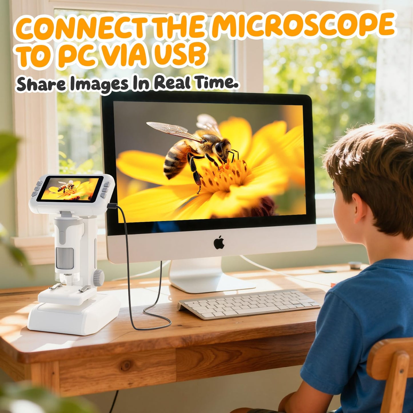 HEWEIMEI 1600X Kids Microscope – 4.0-inch Screen, 1080P Camera, Slides Kit, Educational Toy for ages 3 to 14