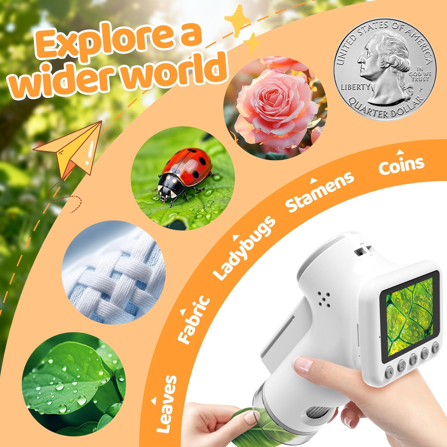 HEWEIMEI 1600X Kids Microscope – 2-Inch Screen, 100x-1600x Magnification, Slides Kit