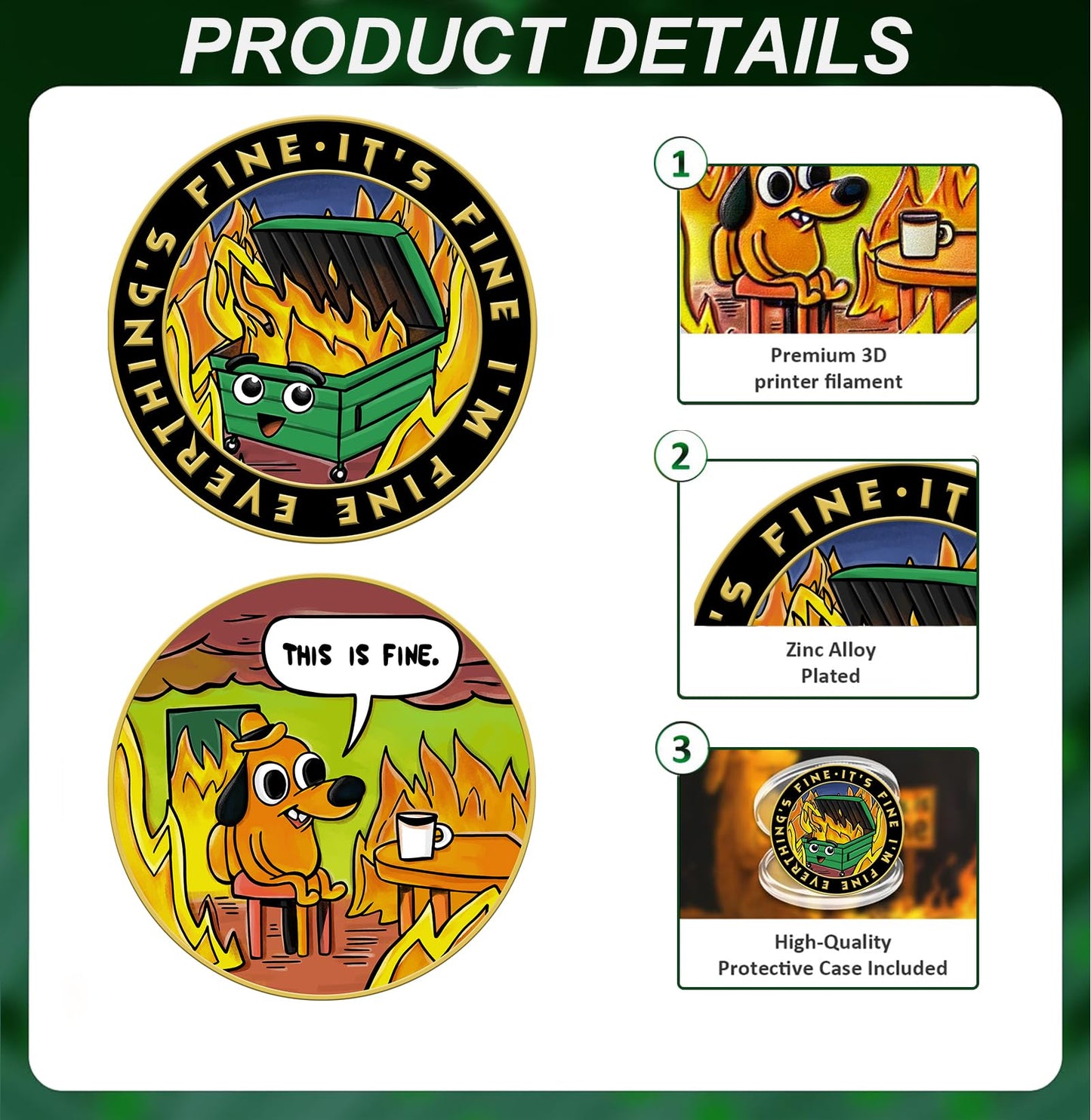 HEWJYDE Dumpster Fire Challenge Coin – Double-Sided Desk Token
