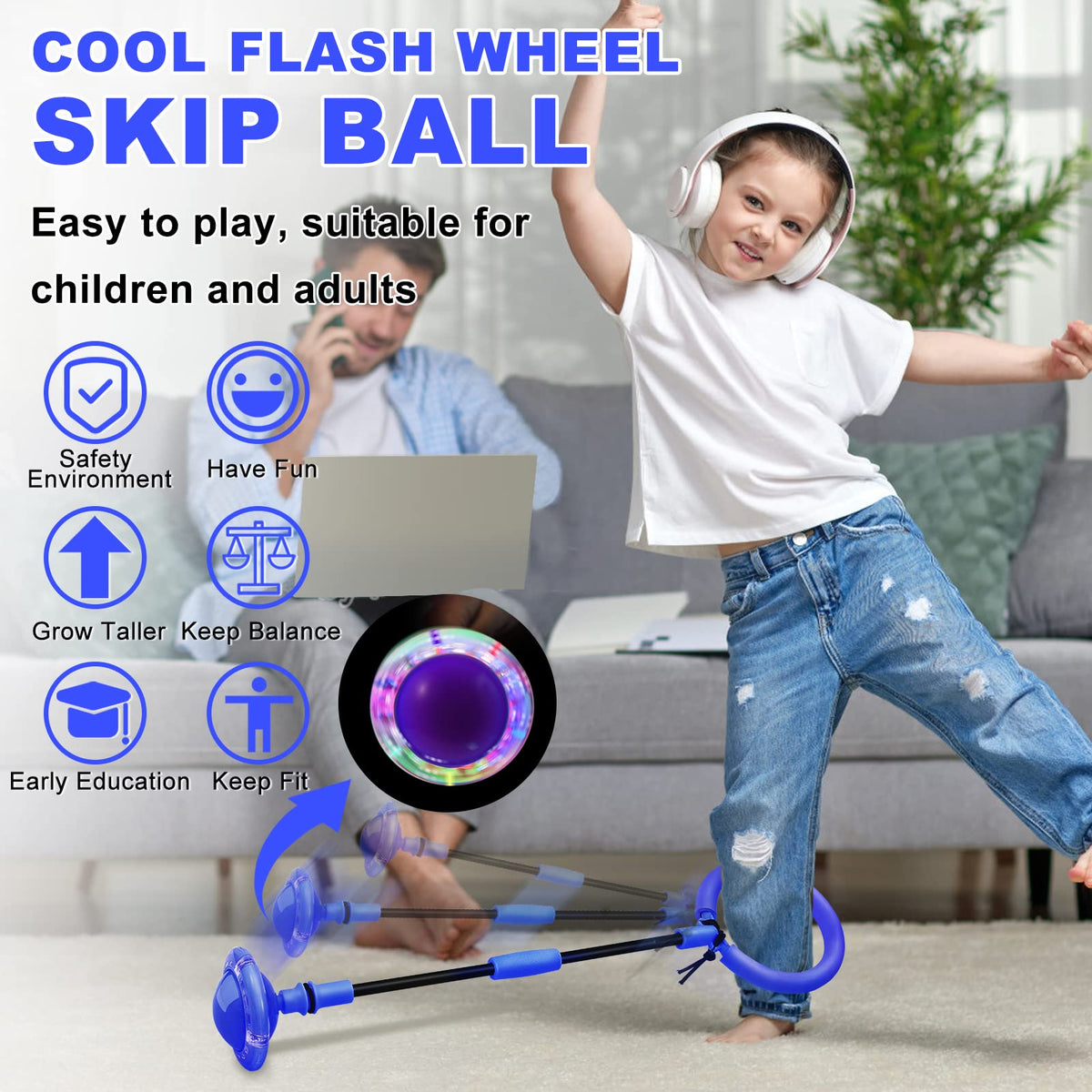 Hewog Skip Ball – Portable Foldable Colorful Flash Wheel Swing Ball for Kids & Adults