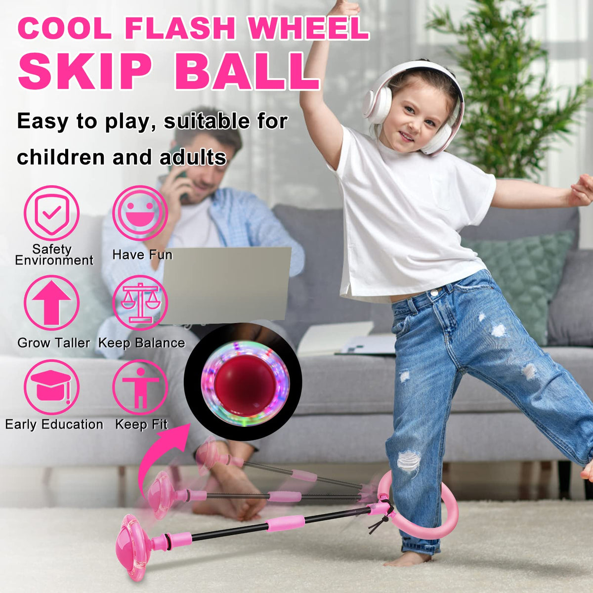 Hewog Skip Ball - Portable Foldable Colorful Flash Wheel for Kids & Adults