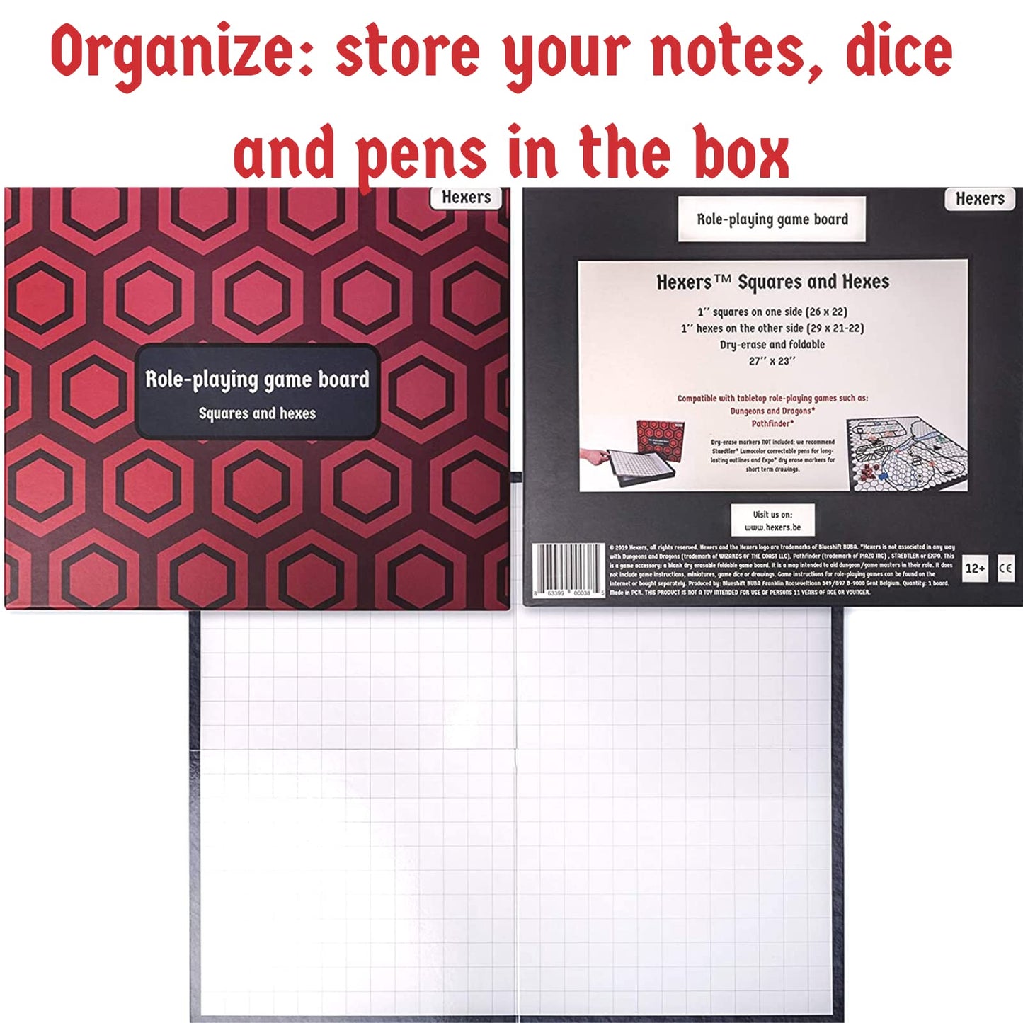 Hexers Authentic RPG Board — 27x23 in Foldable Square & Hex Grid, D&D Pathfinder Compatible