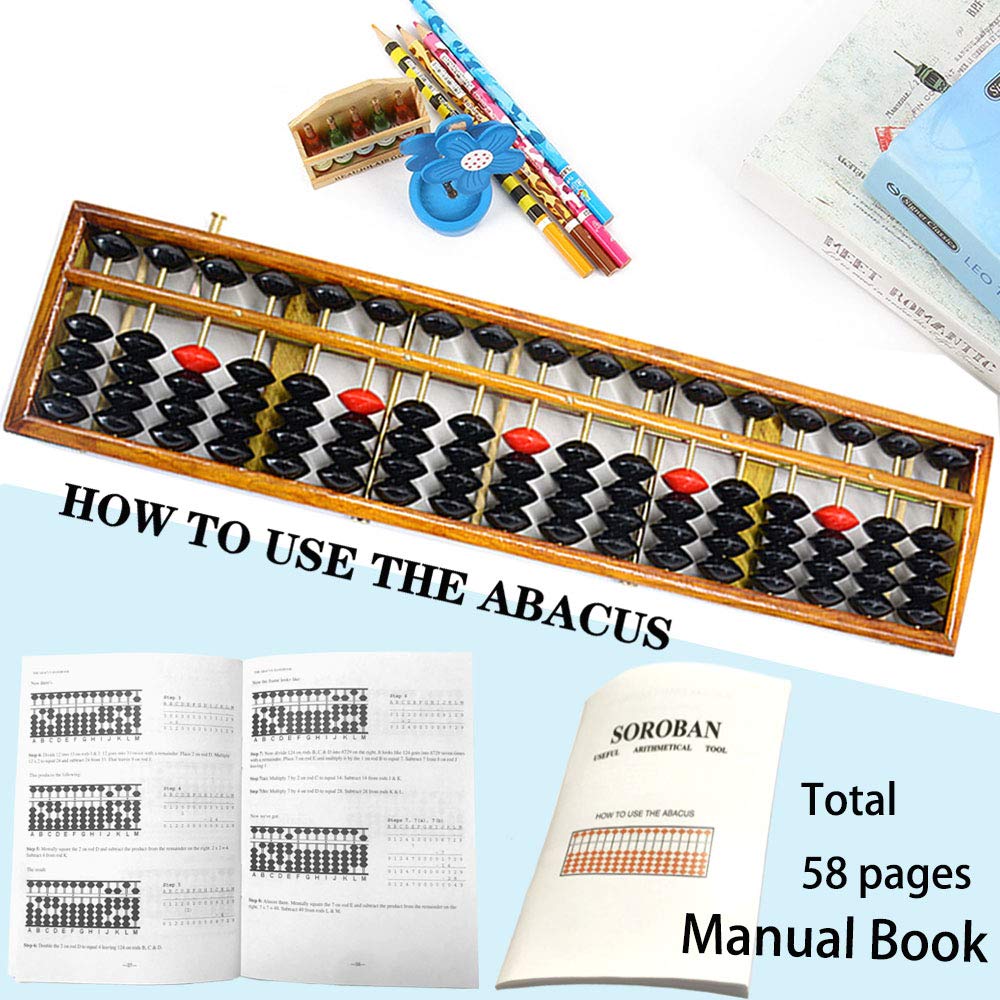 Hexing Vintage Style Wooden Abacus Soroban, 17-Column, 15in | Professional Abacus for Adults & Kids