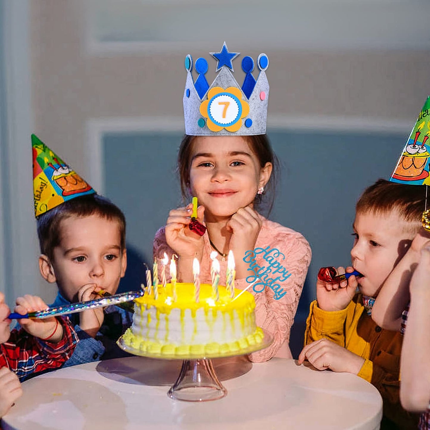 HexinYigjly Kids Birthday Crown – Adjustable Felt with 0-9 Numbers and 3D Stickers