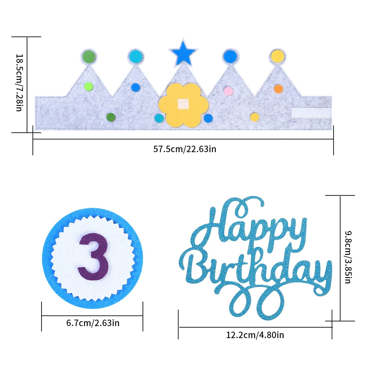 HexinYigjly Kids Birthday Crown – Adjustable Felt with 0-9 Numbers and 3D Stickers