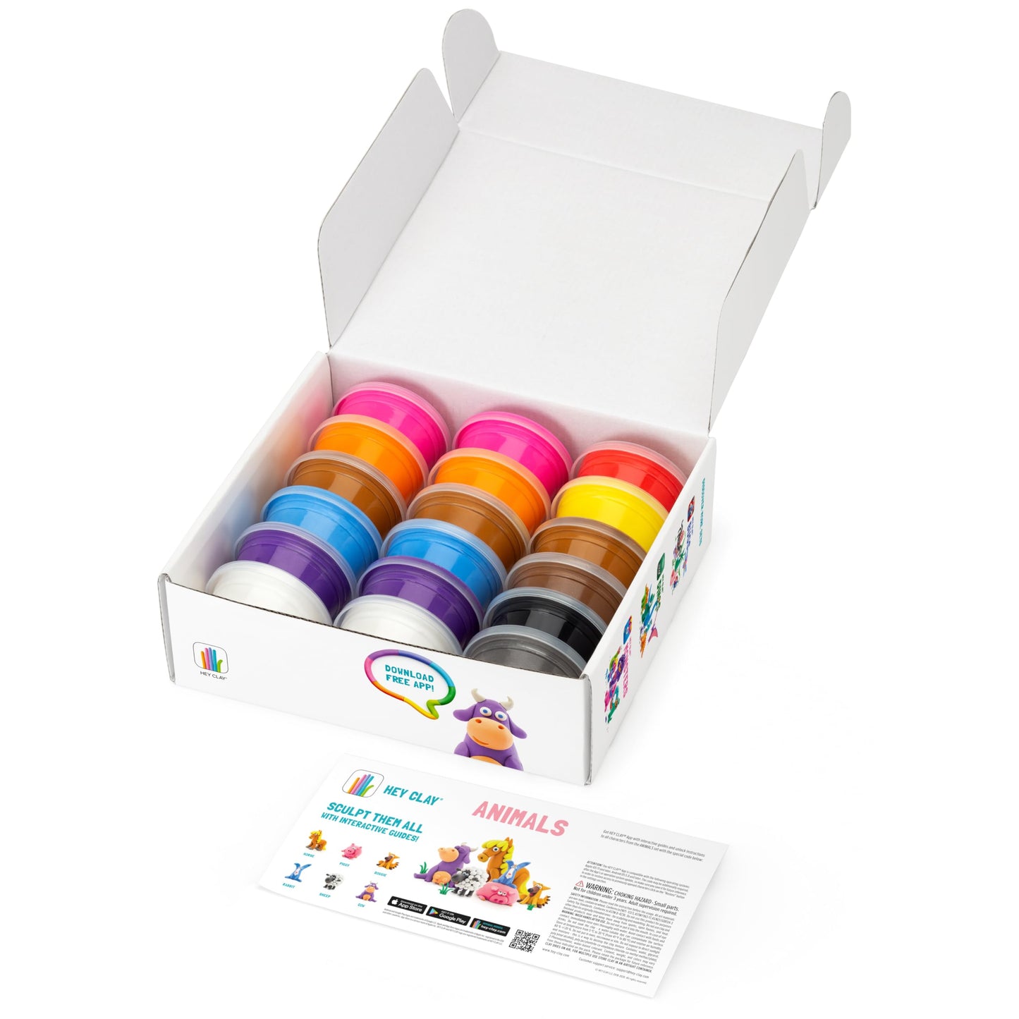 Hey Clay Animals – 18-Can Air-Dry Clay with Interactive App for Ages 3–11