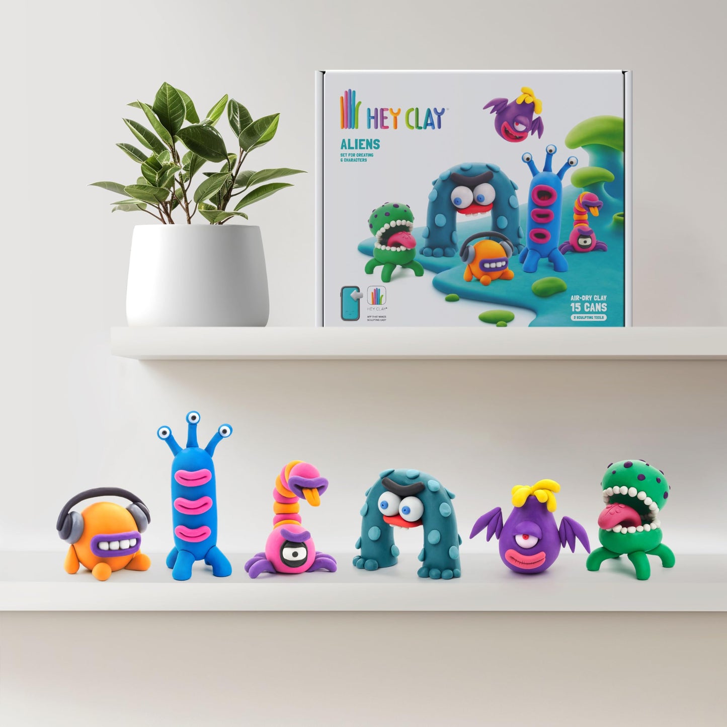 HEY CLAY Set: Colourful Air-Dry Clay Kit for Kids | 15 Cans + Tools