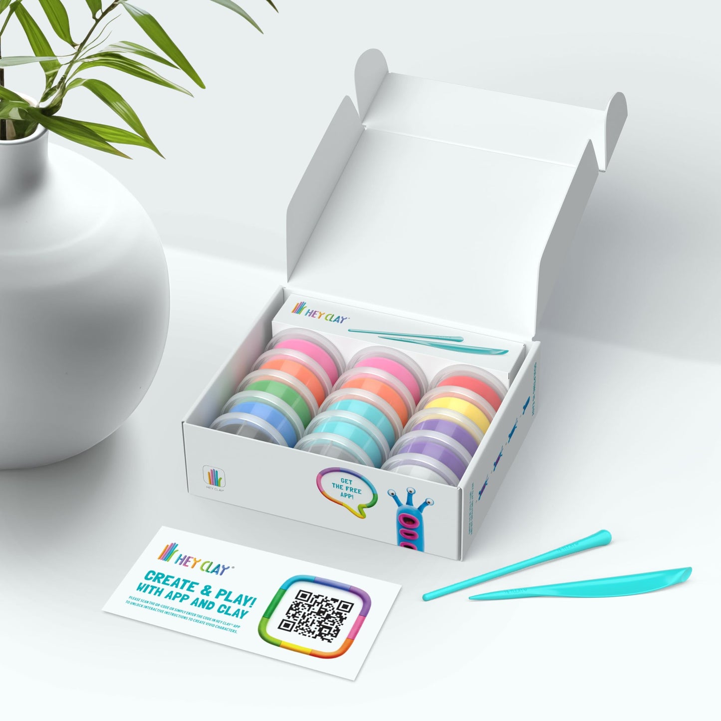 HEY CLAY Set: Colourful Air-Dry Clay Kit for Kids | 15 Cans + Tools