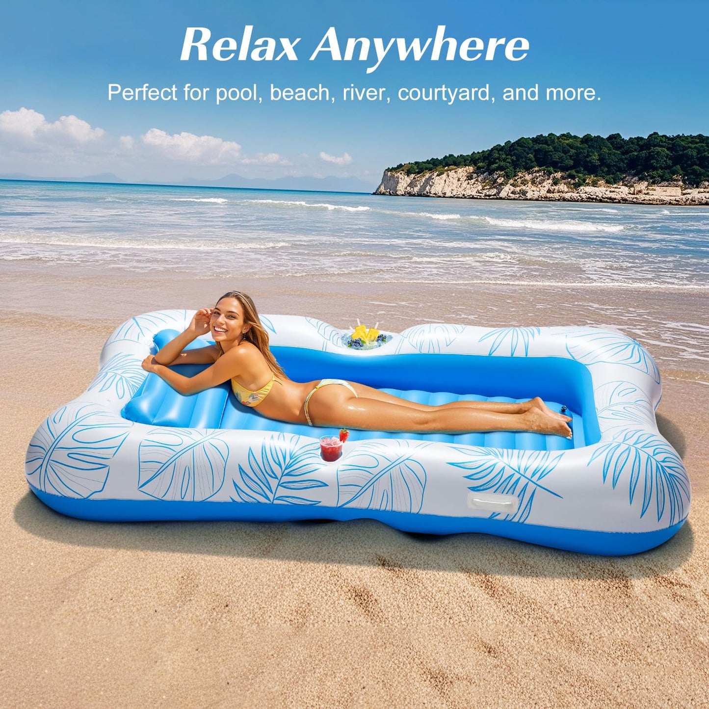 HeySplash Inflatable Pool Float for Adults – Large Sunbathing Lounger with Removable Pillow & Cup Holders