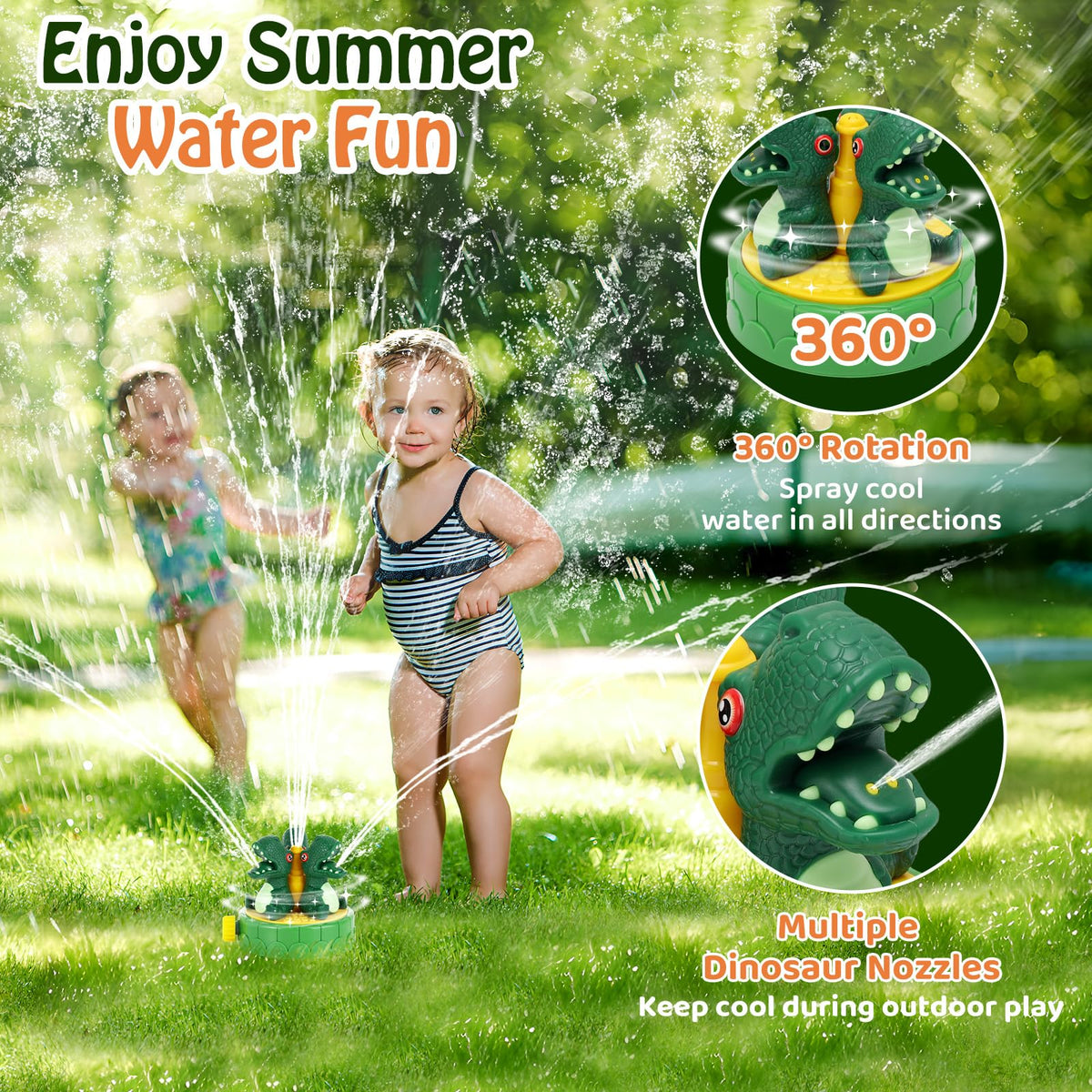 HeySplash Dragon Water Sprinkler Toy – 360° Outdoor Kid Splash Play