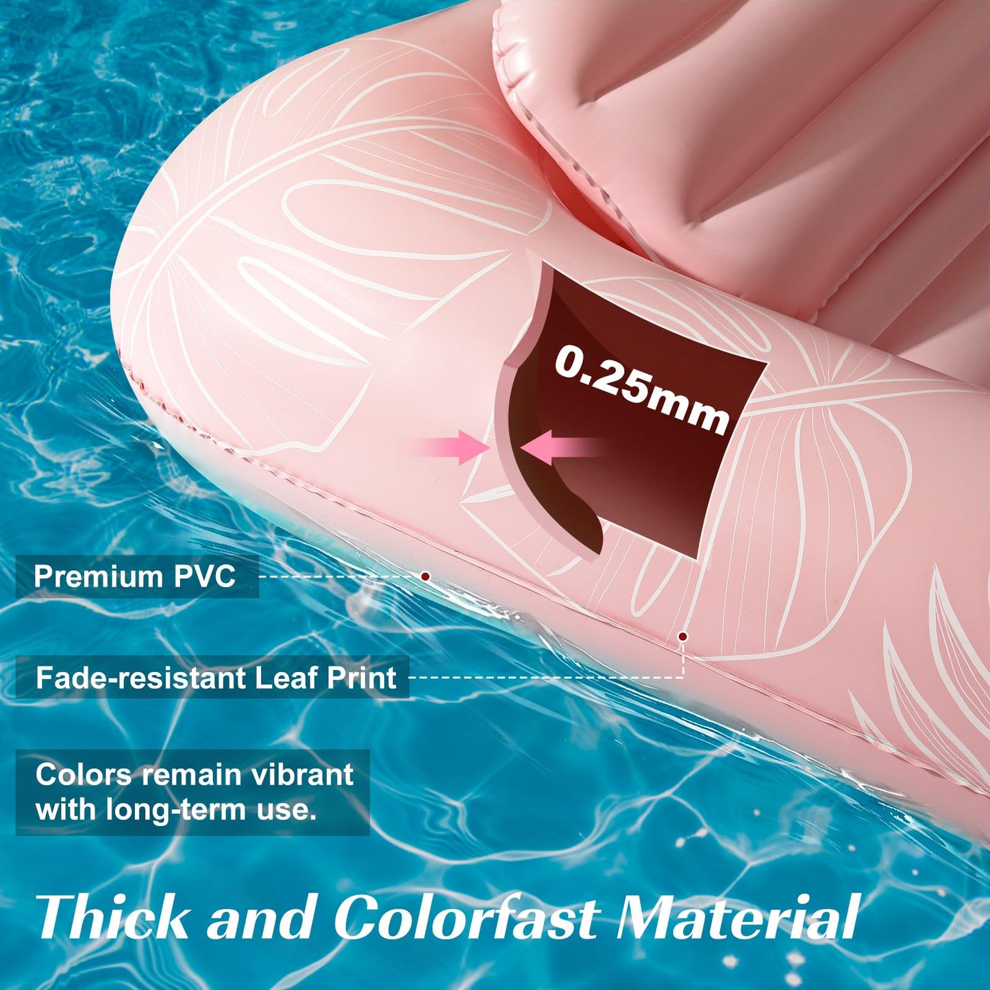 HeySplash Inflatable Pool Float Lounge – Large 210x128 cm with Cup Holder & Pillow (Pink Leaf)