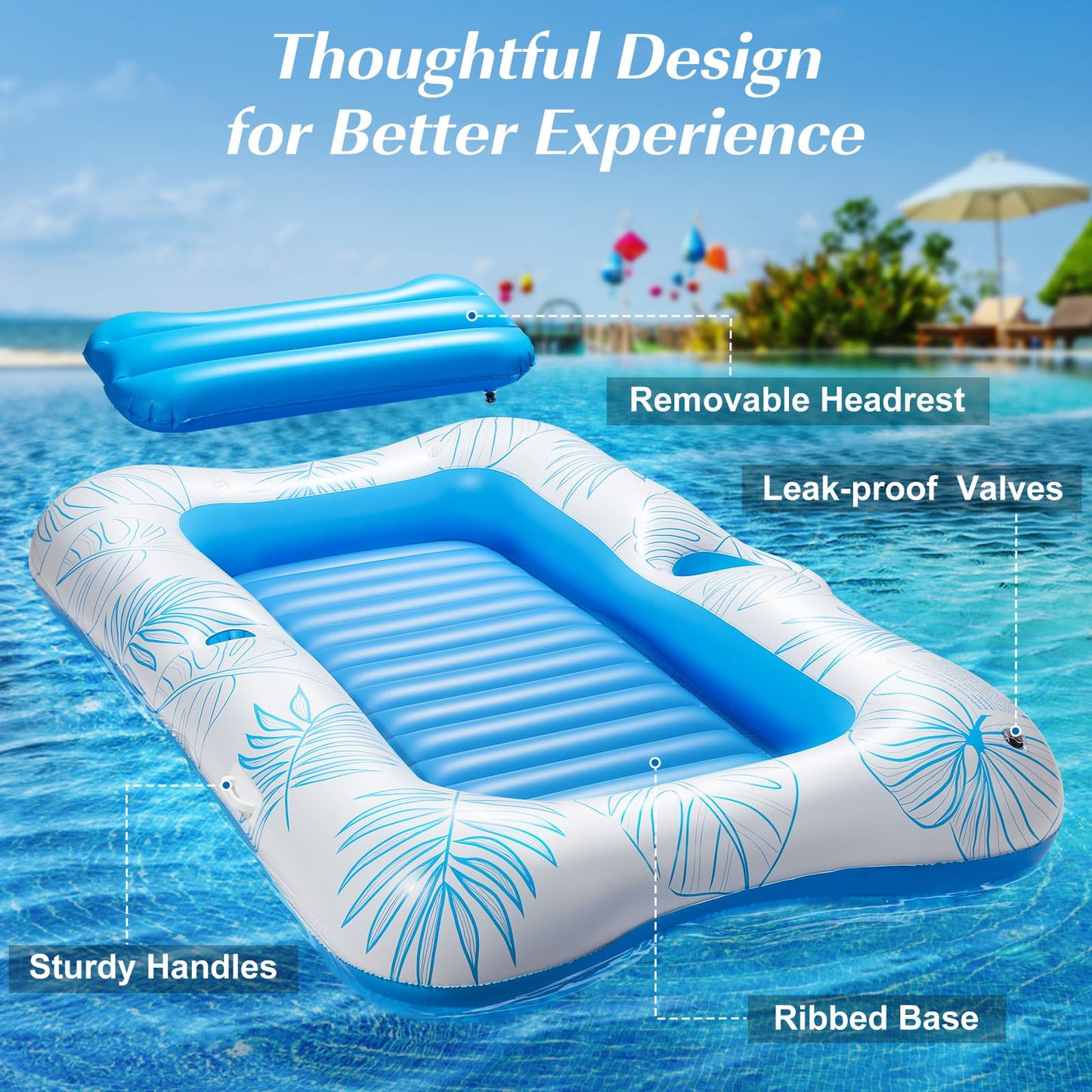 HeySplash Inflatable Pool Float for Adults – Large Sunbathing Lounger with Removable Pillow & Cup Holders