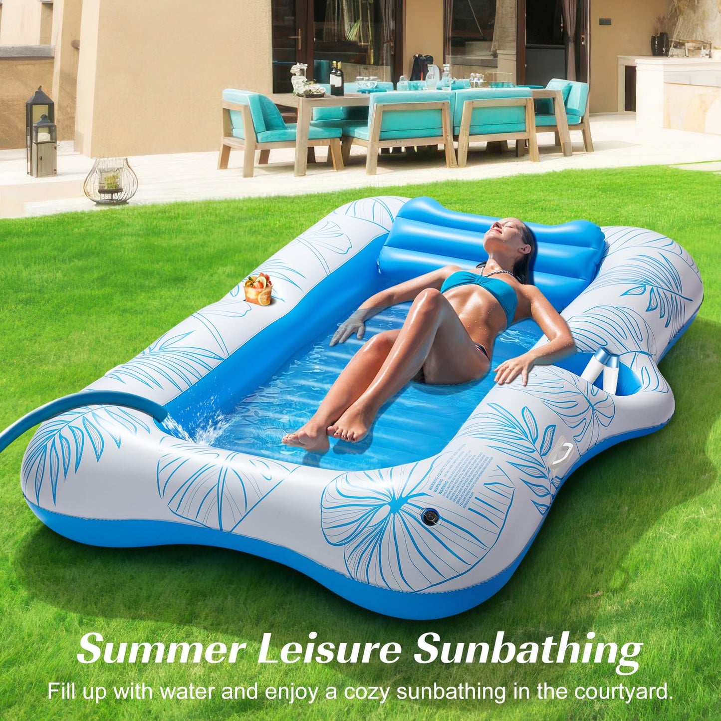 HeySplash Inflatable Pool Float for Adults – Large Sunbathing Lounger with Removable Pillow & Cup Holders