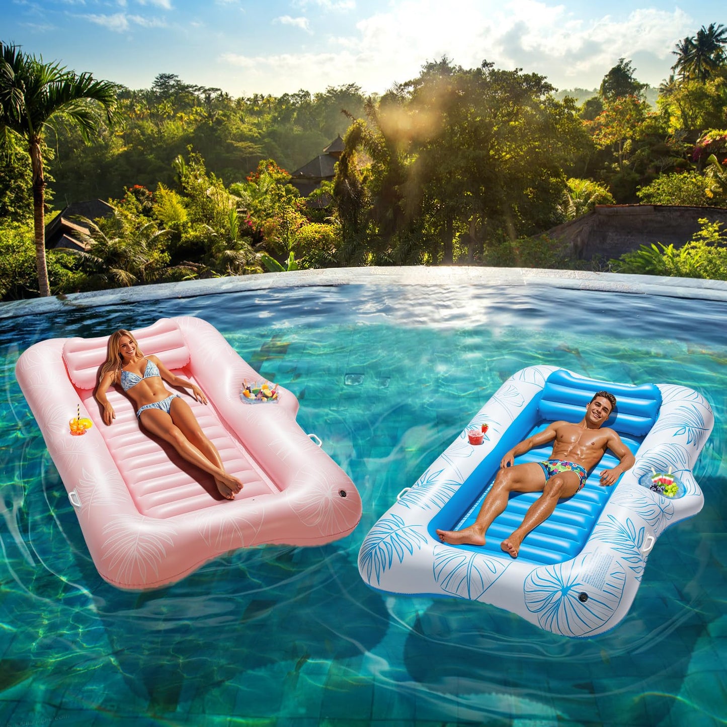 HeySplash Inflatable Pool Float for Adults – Large Sunbathing Lounger with Removable Pillow & Cup Holders