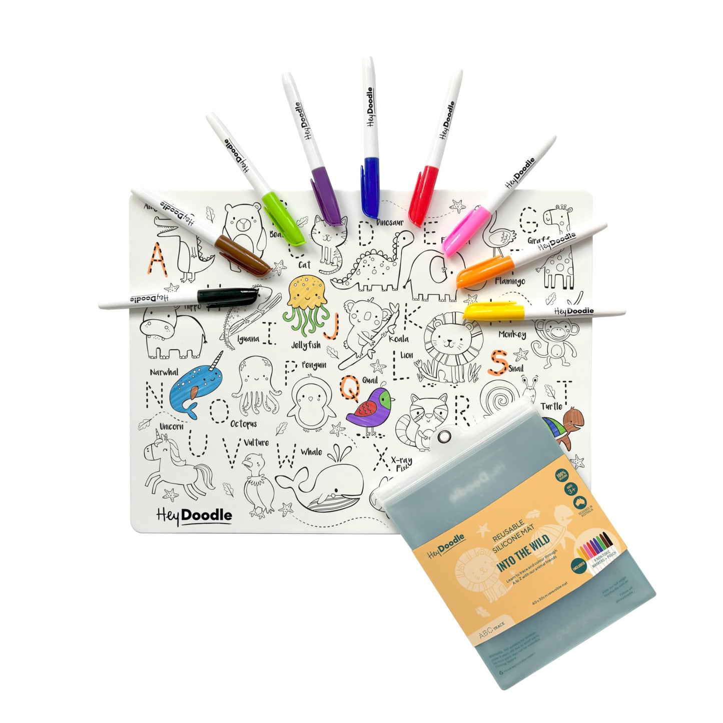HeyDoodle Into The Wild Classic Doodle Mat – Reusable Silicone Alphabet Activity for Kids 3–7