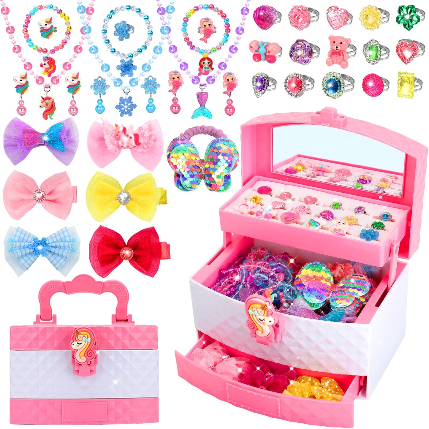 HEYDUOTON 68-Piece Kids Jewelry Set for Girls – Dress-Up Accessories & Jewelry Box