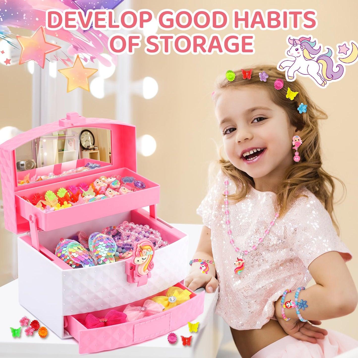 HEYDUOTON 68-Piece Kids Jewelry Set for Girls – Dress-Up Accessories & Jewelry Box