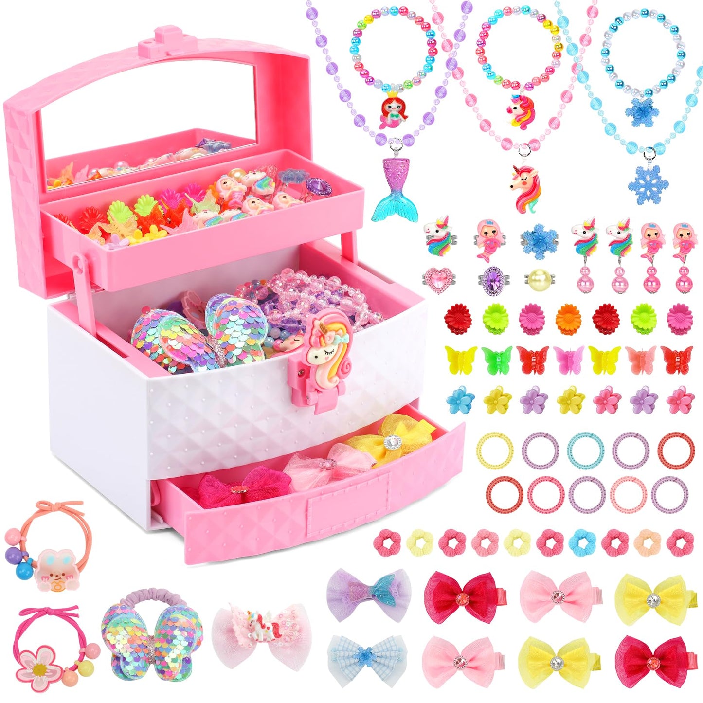 HEYDUOTON 68-Piece Kids Jewelry Set for Girls – Dress-Up Accessories & Jewelry Box