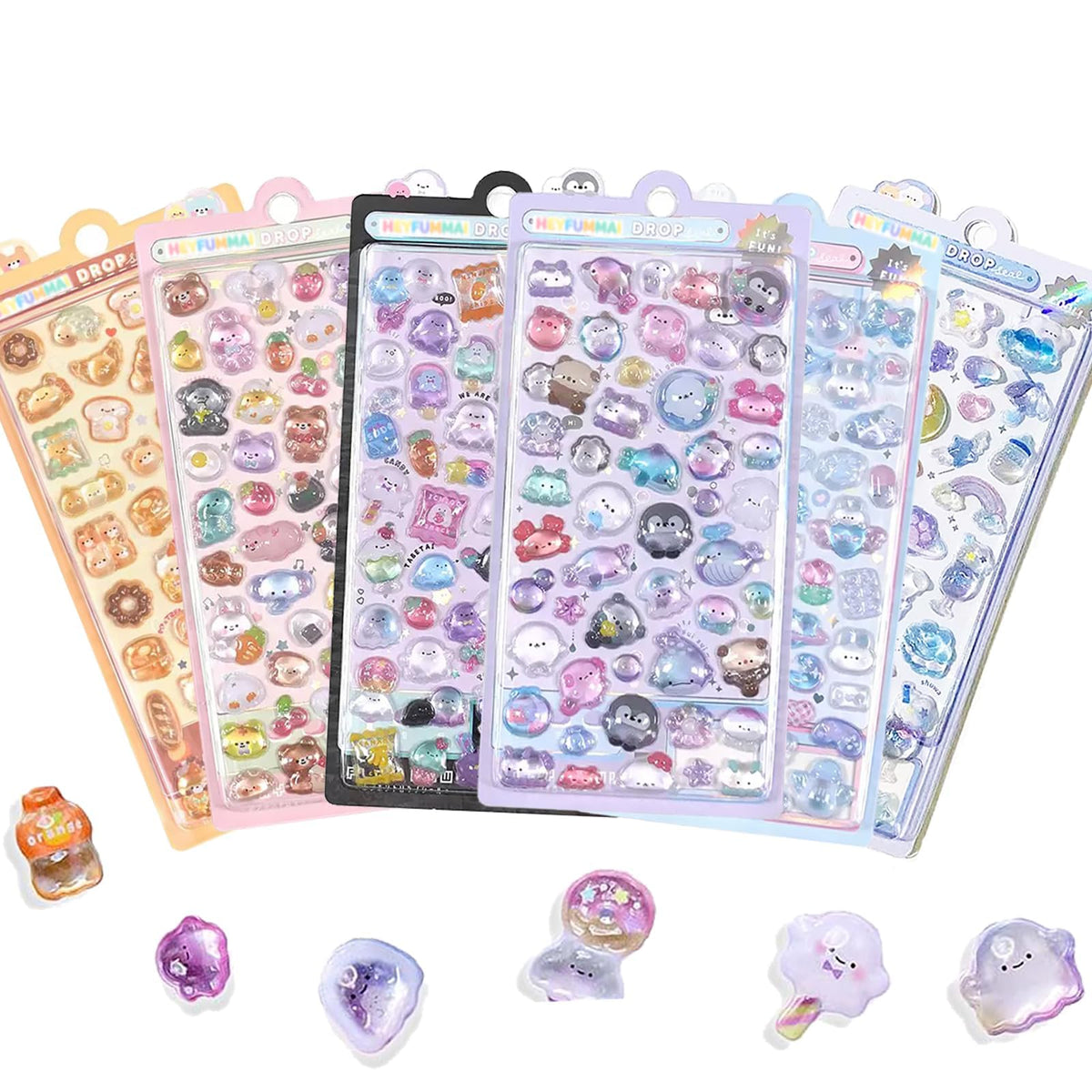 HEYFUMMAI 3D Puffy Stickers – 6 Sheets, 300+ Kawaii Resin Decor for Phone Cases & Planners