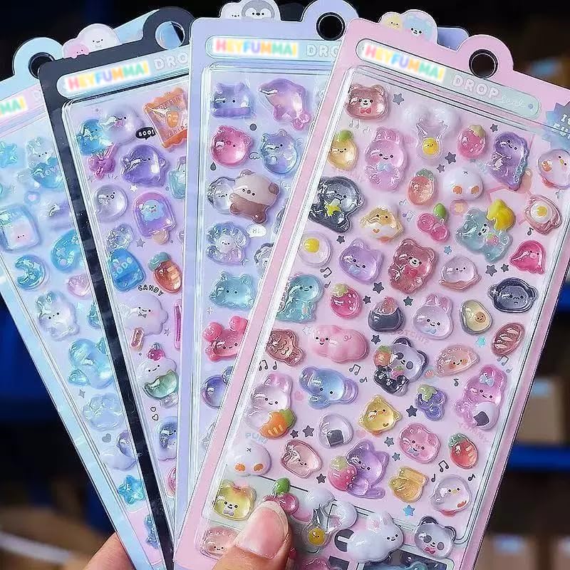 HEYFUMMAI 3D Puffy Stickers – 6 Sheets, 300+ Kawaii Resin Decor for Phone Cases & Planners