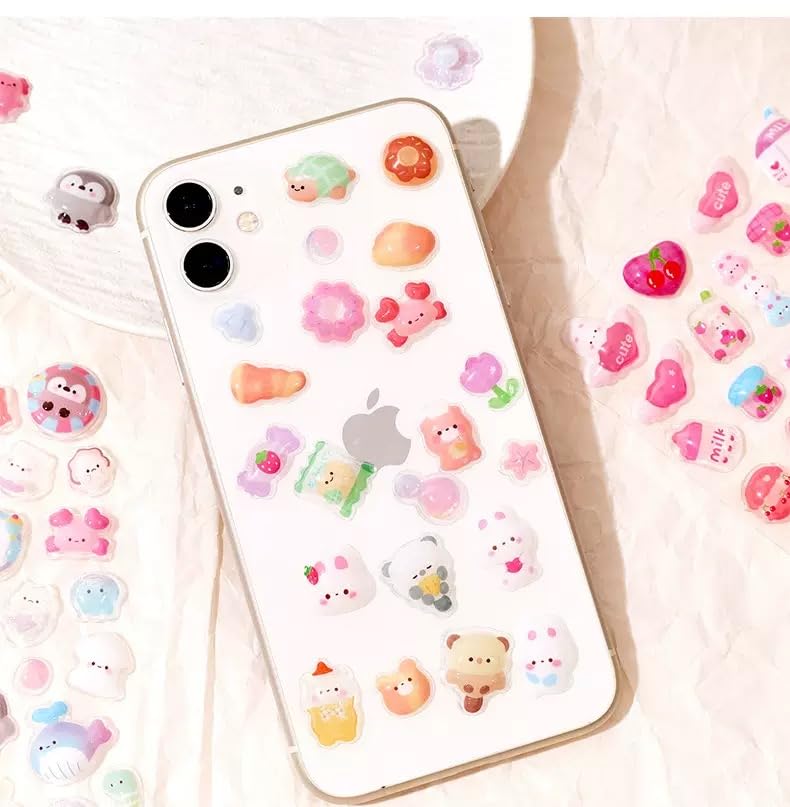 HEYFUMMAI 3D Puffy Stickers – 6 Sheets, 300+ Kawaii Resin Decor for Phone Cases & Planners