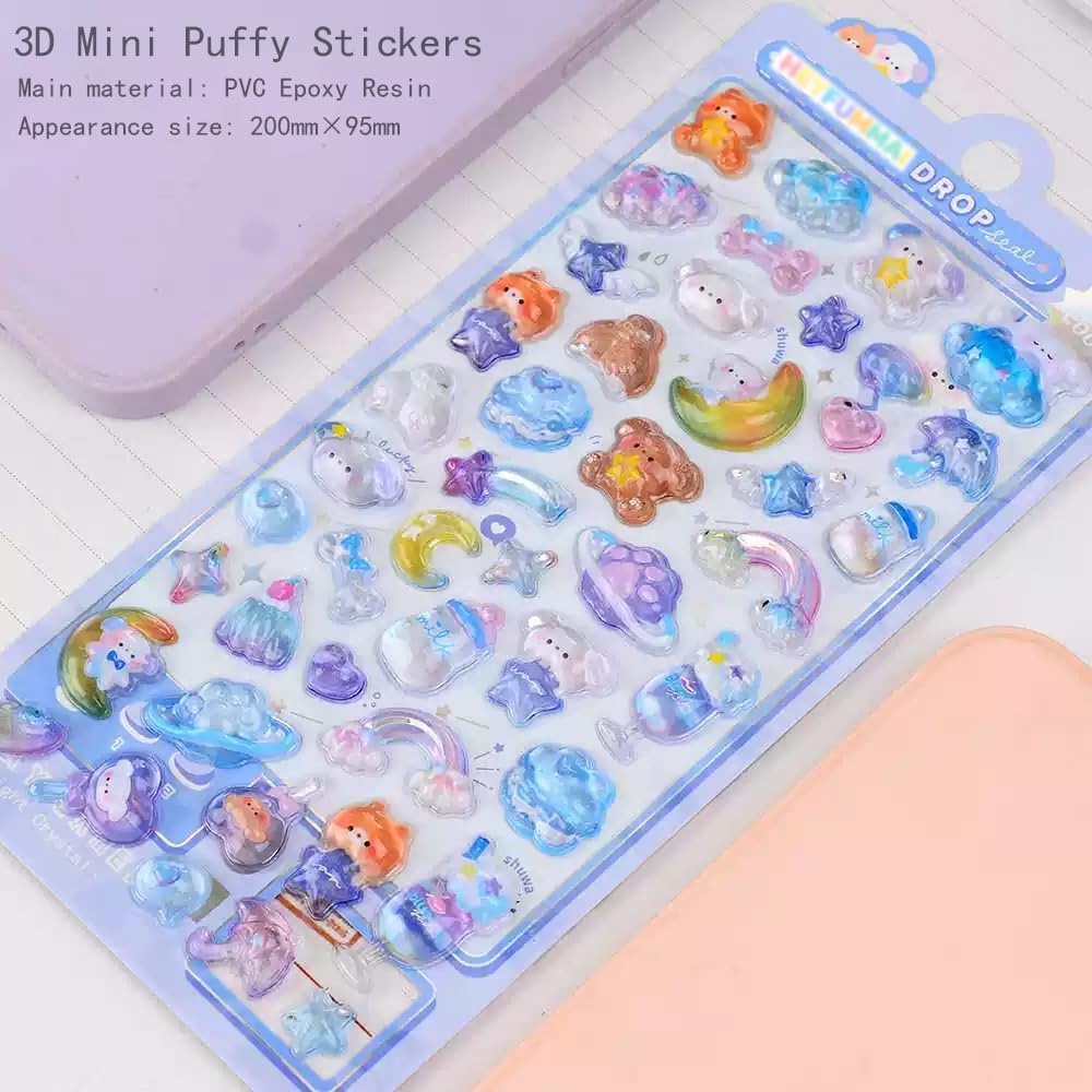 HEYFUMMAI 3D Puffy Stickers – 6 Sheets, 300+ Kawaii Resin Decor for Phone Cases & Planners
