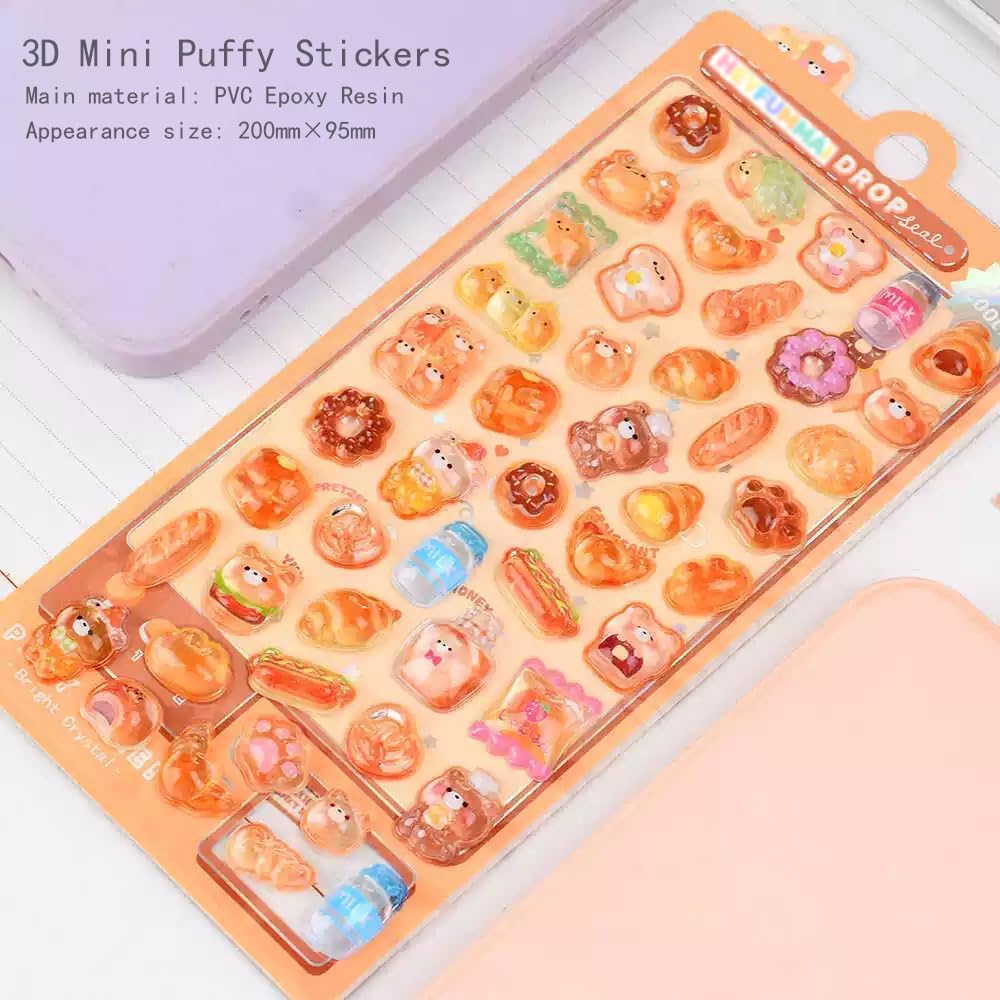 HEYFUMMAI 3D Puffy Stickers – 6 Sheets, 300+ Kawaii Resin Decor for Phone Cases & Planners