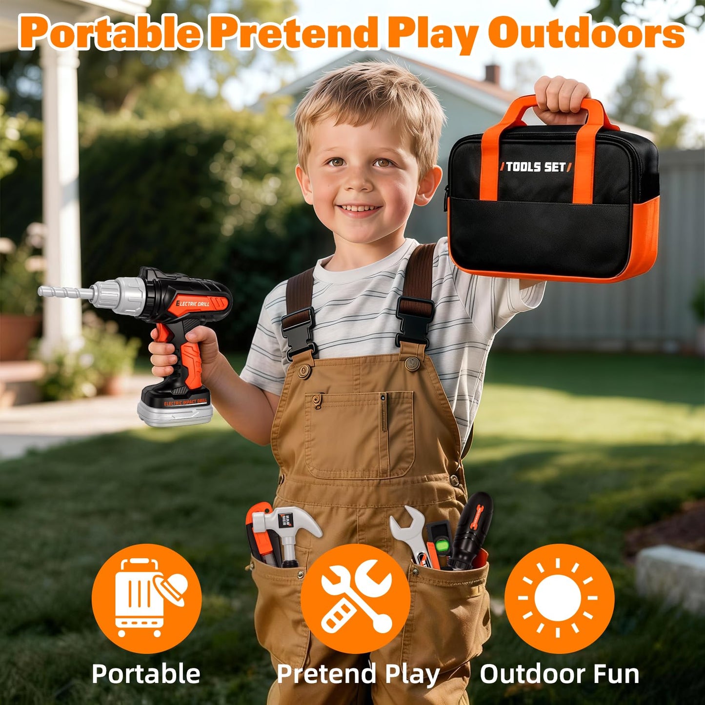 Heygelo 50-Piece Kids Tool Set – Pretend Play Construction Kit with Portable Toolbox & Electric Drill (Ages 3-8)