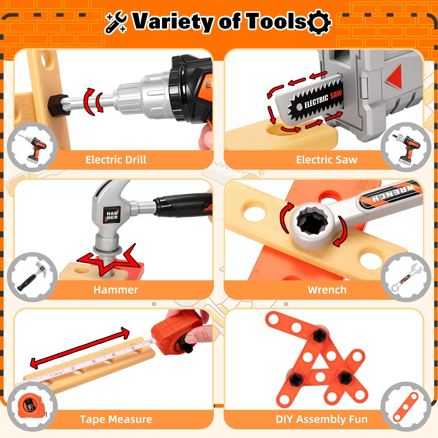 Heygelo 50-Piece Kids Tool Set – Pretend Play Construction Kit with Portable Toolbox & Electric Drill (Ages 3-8)