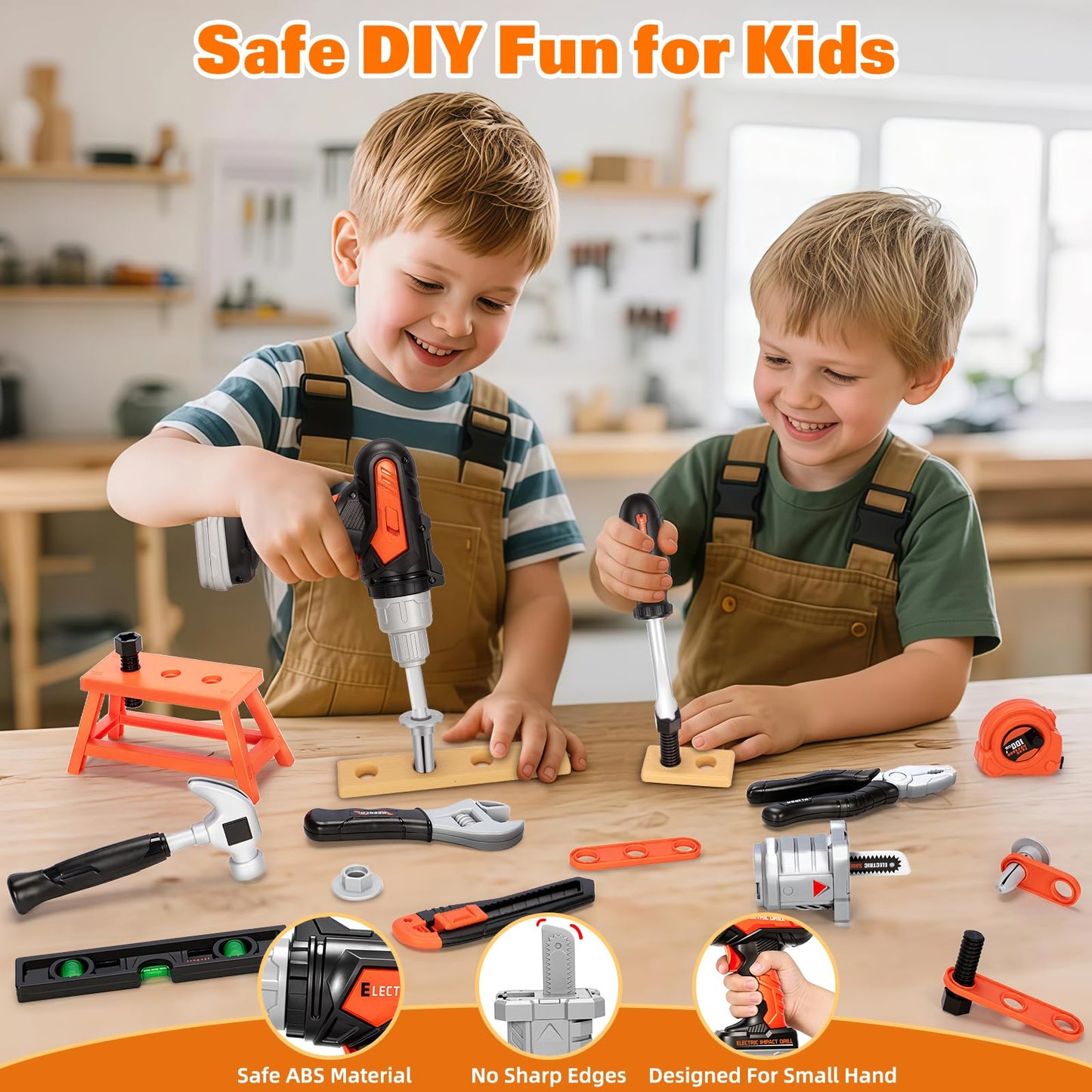 Heygelo 50-Piece Kids Tool Set – Pretend Play Construction Kit with Portable Toolbox & Electric Drill (Ages 3-8)