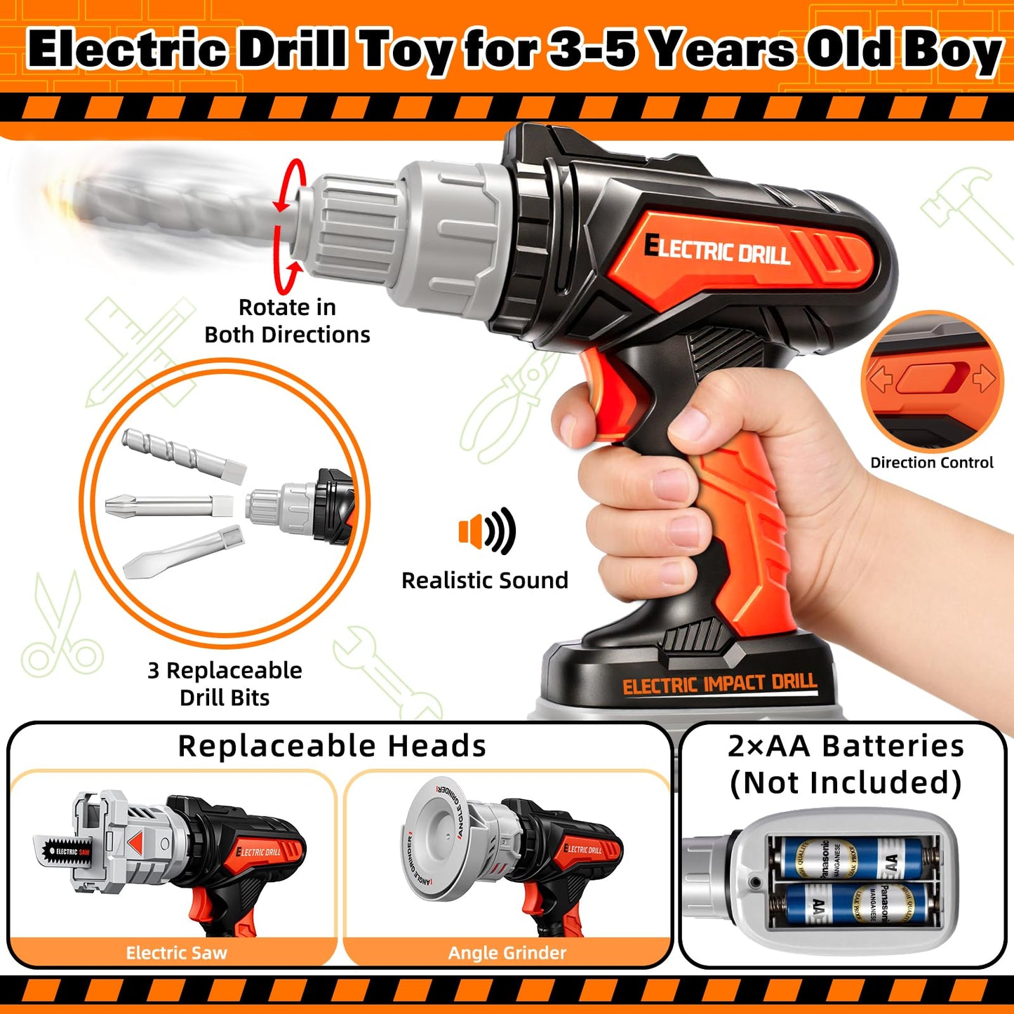 Heygelo 50-Piece Kids Tool Set – Pretend Play Construction Kit with Portable Toolbox & Electric Drill (Ages 3-8)