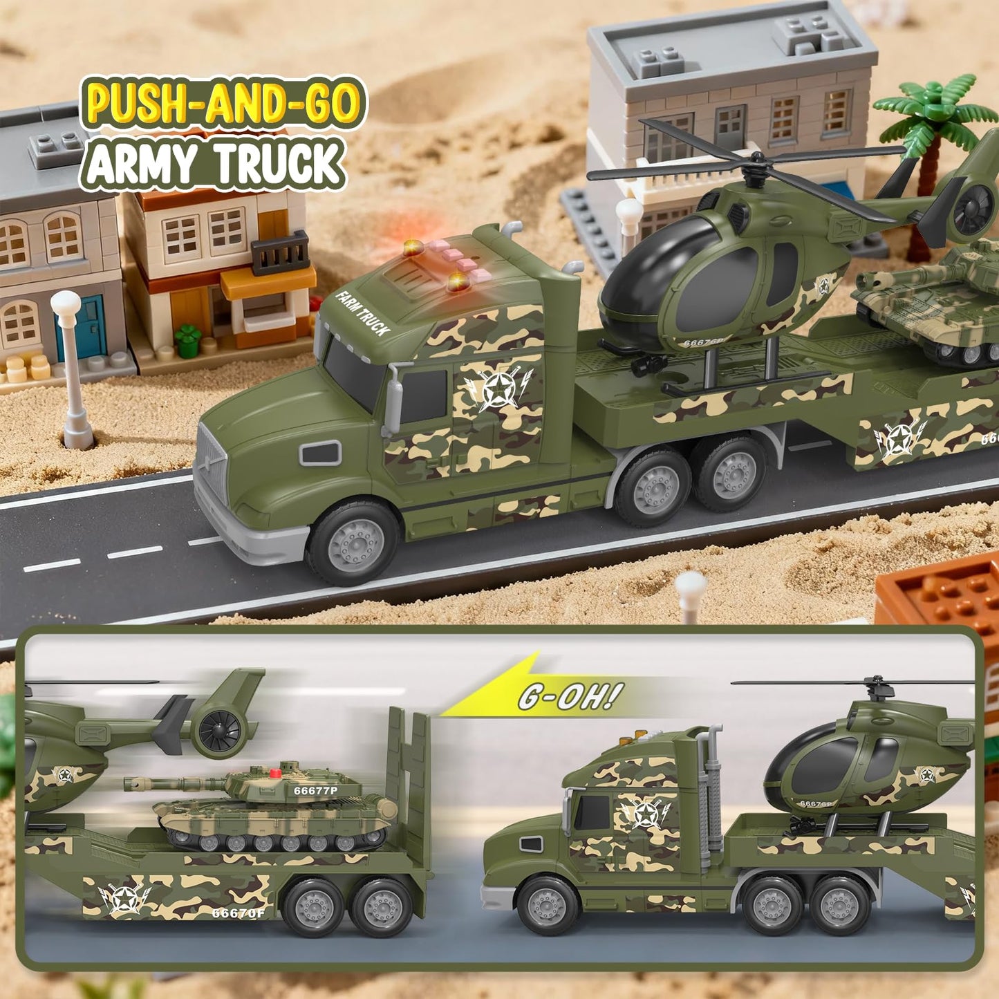 heygelo 3-in-1 toddler army truck set – 27-inch large friction-powered vehicle with lights and sounds