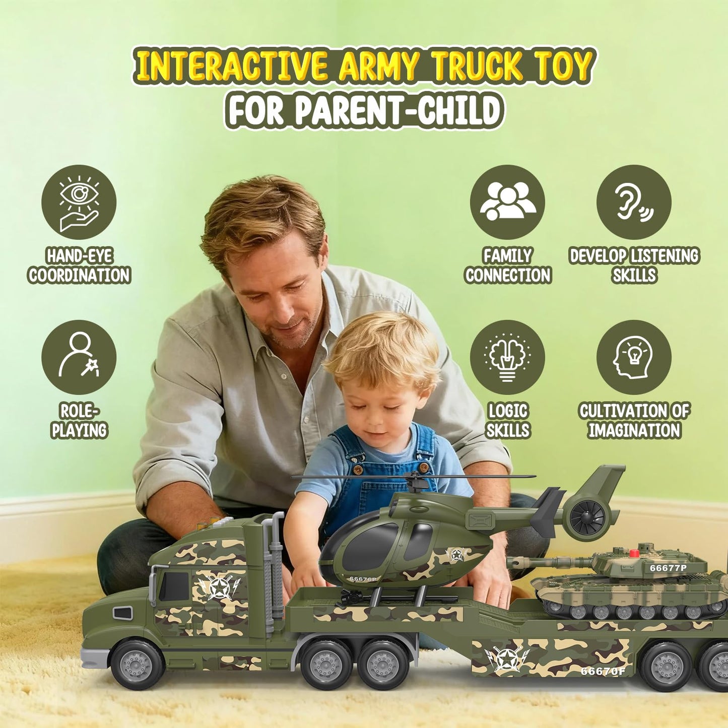 heygelo 3-in-1 toddler army truck set – 27-inch large friction-powered vehicle with lights and sounds